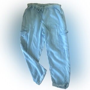 Saks Pure Navy Chambray Light Blue Cargo Pants-M light chambray , drawstring